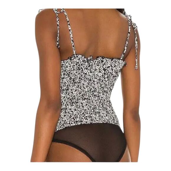 Free People Intimately Bardot Bodysuit Black Combo Floral Tie Straps Medium - Picture 2 of 14